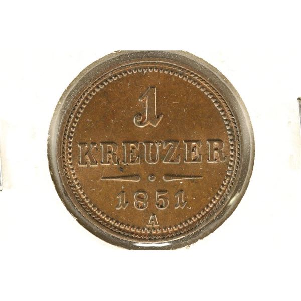 1851-A AUSTRIA 1 KREUZER UNC