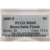 Image 3 : 2005-P BISON NICKEL PCGS MS69 SATIN FINISH