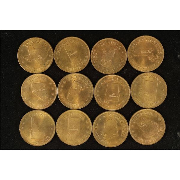 12 ASSORTED 1'' BRONZE STATE TOKENS