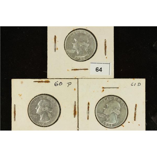 1959-D, 1960 & 1961-D WASHINGTON SILVER QUARTERS