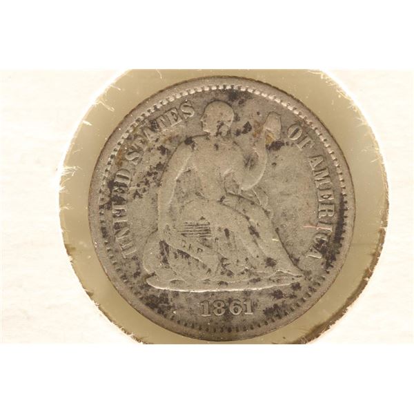 1861 SEATED LIBERTY HALF DIME VERY GOOD