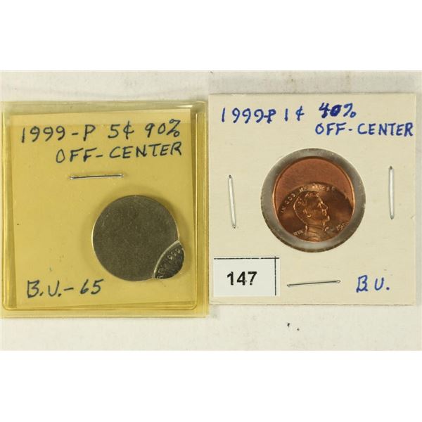 OFF CENTER ERRORS 1999-P LINCOLN CENT AND 1999-P