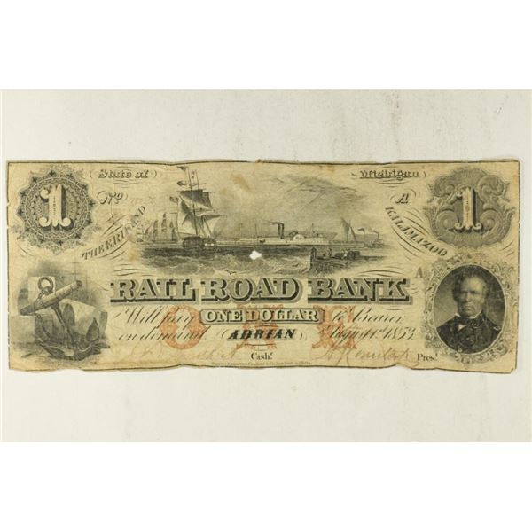 1853 THE ERIE & KALAMAZOO RAIL ROAD BANK OF ADRIAN