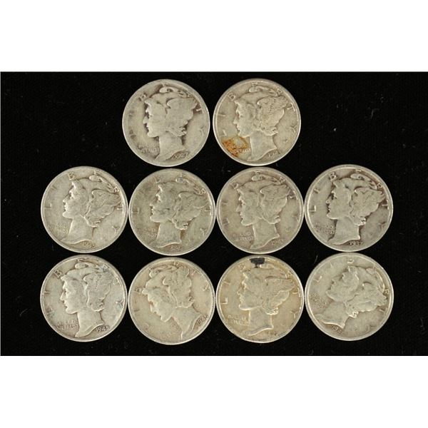 10 ASSORTED 1920'S -1940'S MERCURY DIMES