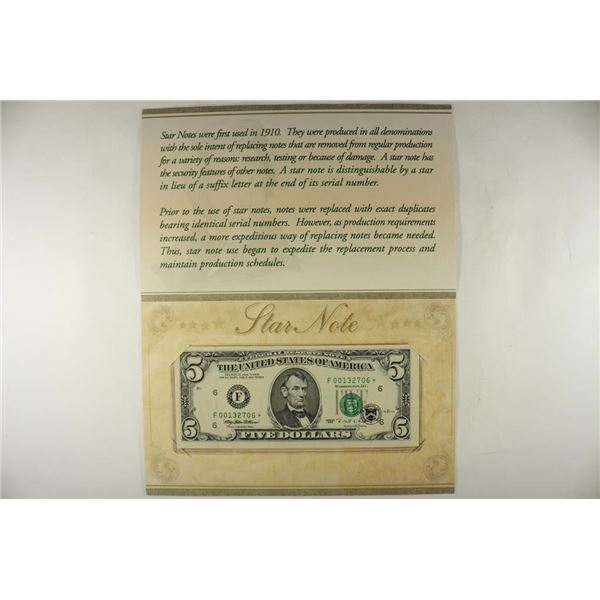 1995-$5 FRN STAR NOTE ATLANTA CRISP UNC