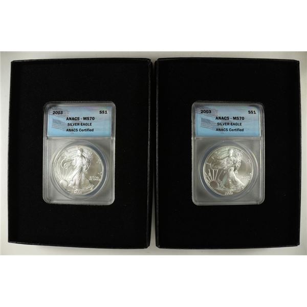 2-2003 AMERICAN SILVER EAGLES ANACS MS70'S