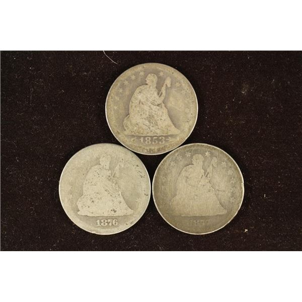 1853, 1876 & 1877-S SEATED LIBERTY QUARTERS