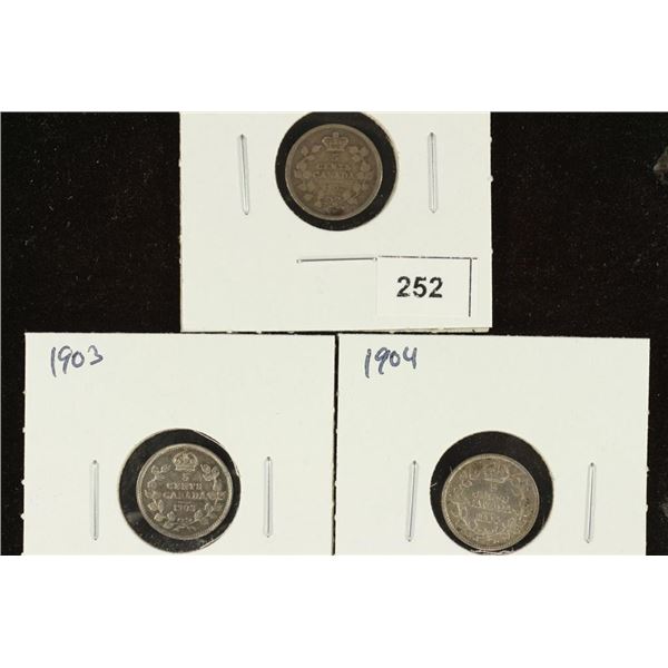 1902-H, 1903 & 1904 CANADA SILVER 5 CENTS