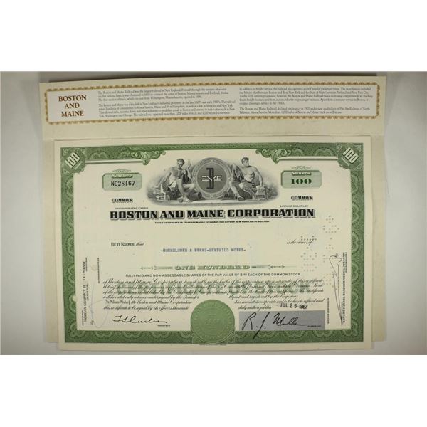 VINTAGE STOCK CERTIFICATE BOSTON AND MAINE CORP.