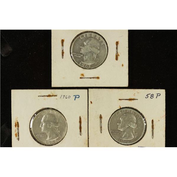 1958, 1960 & 1961-D WASHINGTON SILVER QUARTERS