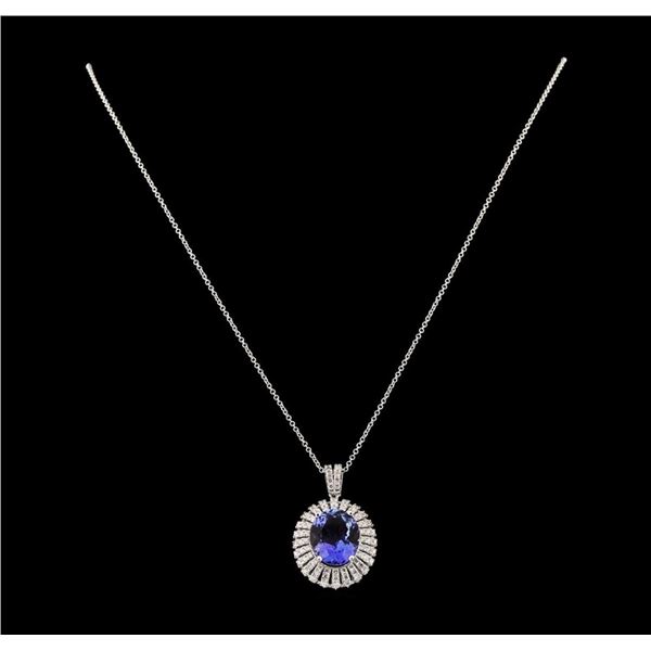 6.81 ctw Tanzanite and Diamond Pendant With Chain - 14KT White Gold