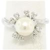 Image 1 : 14K White Gold 7.5mm Cultured Pearl & 8 Single Cut Diamond Petite Cluster Ring
