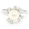 Image 2 : 14K White Gold 7.5mm Cultured Pearl & 8 Single Cut Diamond Petite Cluster Ring