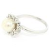 Image 3 : 14K White Gold 7.5mm Cultured Pearl & 8 Single Cut Diamond Petite Cluster Ring