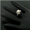 Image 7 : 14K White Gold 7.5mm Cultured Pearl & 8 Single Cut Diamond Petite Cluster Ring