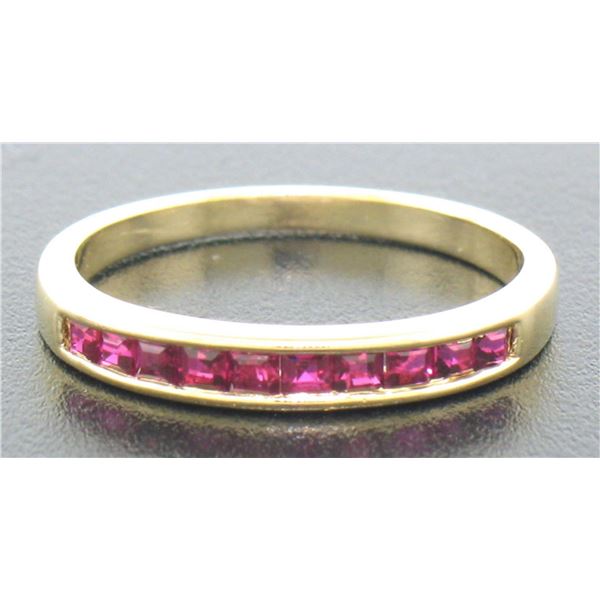 Petite 18k Yellow Gold 0.50 ctw Rare Square Cut Blood Red Ruby Channel Band Ring