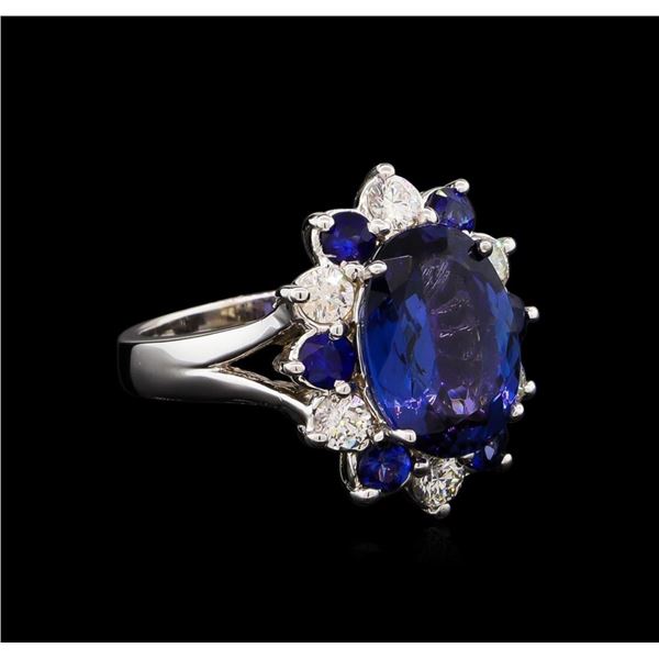 4.70 ctw Tanzanite, Sapphire and Diamond Ring - 14KT White Gold