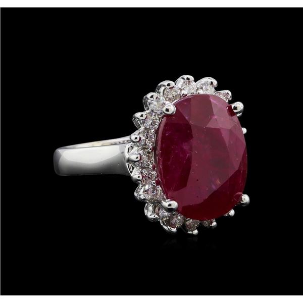 GIA Cert 9.76 ctw Ruby and Diamond Ring - 14KT White Gold