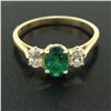 Image 5 : 14k Solid Yellow Gold 1.03 ctw Three Stone Prong Set Oval Emerald & Diamonds Rin