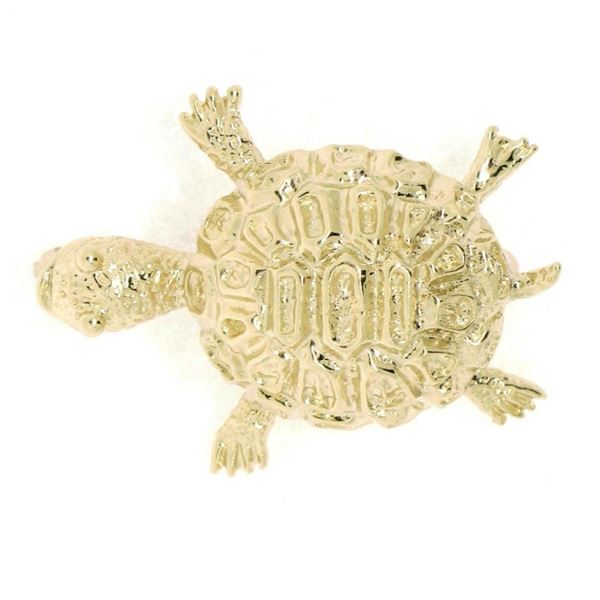 Petite 14K Yellow Gold Amazing Highly Detailed Textured Turtle Brooch Pin