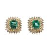 Image 1 : 3.71 ctw Emerald and Diamond Earrings - 18KT Yellow Gold