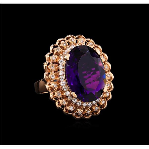 14KT Rose Gold 9.45 ctw Amethyst and Diamond Ring