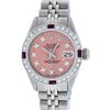 Image 2 : Rolex Ladies Stainless Steel Salmon Stamp Diamond & Ruby Datejust Wristwatch