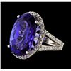 Image 1 : 12.38 ctw Tanzanite and Diamond Ring - 14KT White Gold