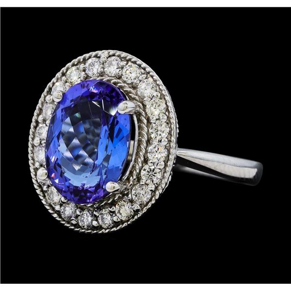 4.18 ctw Tanzanite and Diamond Ring - 14KT White Gold