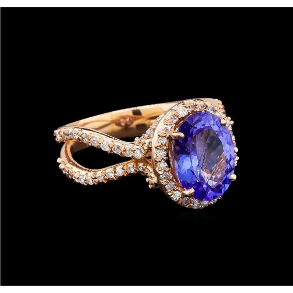 14KT Rose Gold 4.34 ctw Tanzanite and Diamond Ring