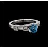 Image 1 : 1.92 ctw Blue Zircon and Diamond Ring - 18KT White Gold