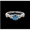 Image 2 : 1.92 ctw Blue Zircon and Diamond Ring - 18KT White Gold