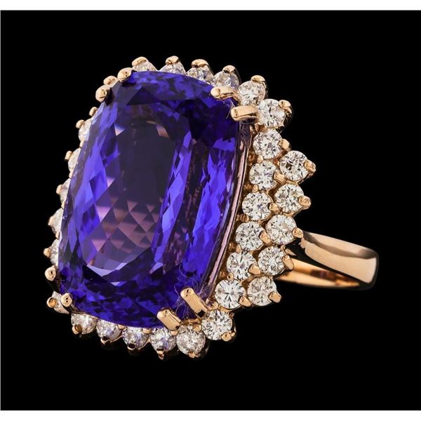 17.77 ctw Tanzanite and Diamond Ring - 14KT Rose Gold