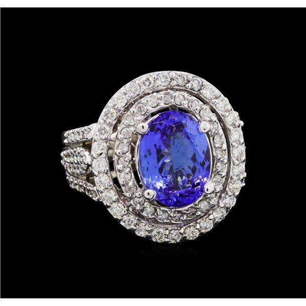 3.65 ctw Tanzanite and Diamond Ring - 14KT White Gold