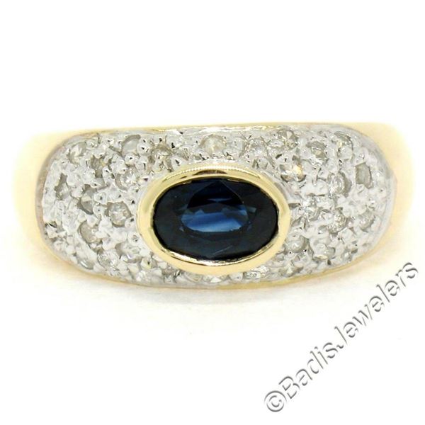 14kt Yellow Gold 0.85 ctw Oval Sapphire and Round Diamond Band Ring