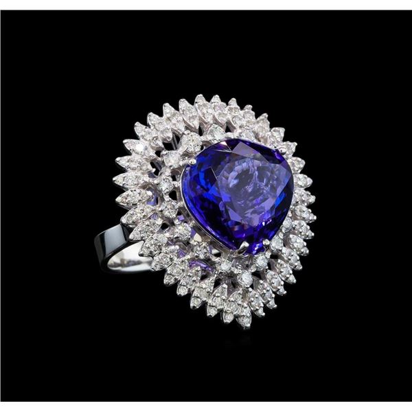 GIA Cert 11.22 ctw Tanzanite and Diamond Ring - 14KT White Gold