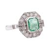 Image 1 : 7.80 ctw Emerald And Diamond Ring And Earrings - 14KT White Gold