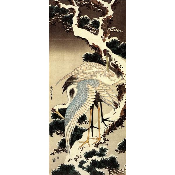 Hokusai - Two Cranes on a Pine Covered with Snow