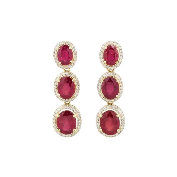 15.25 ctw Ruby and Diamond Earrings - 14KT Yellow Gold