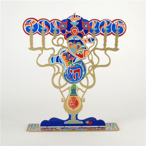 Raphael Abecassis, "Menorah" Limited Edition Metal Sculpture, Numbered and Hand