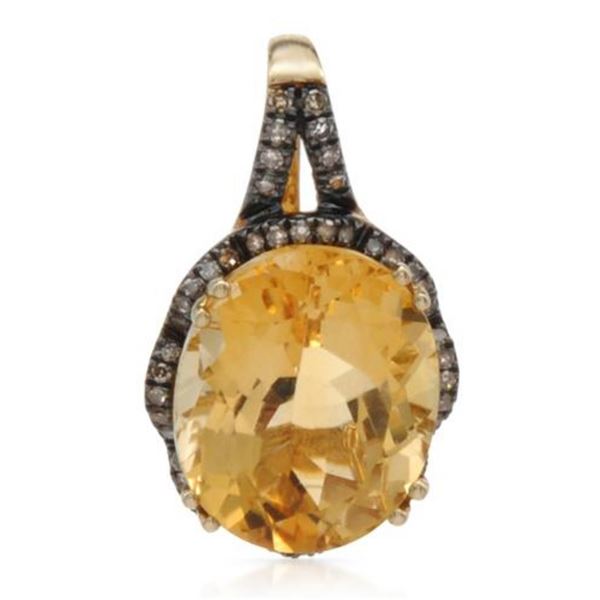 14k Yellow Gold  5.07CTW Citrine and Brown Diamonds Pendant