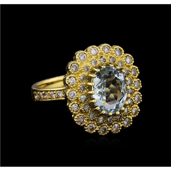 14KT Yellow Gold 2.27 ctw Aquamarine and Diamond Ring