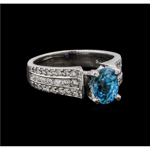 2.25 ctw Blue Zircon and Diamond Ring - 18KT White Gold