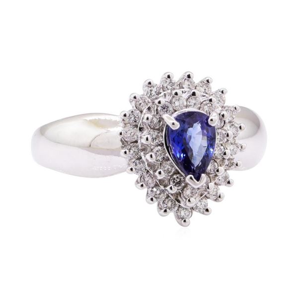 1.26 ctw Blue Sapphire and Diamond Cluster Ring - 14KT White Gold