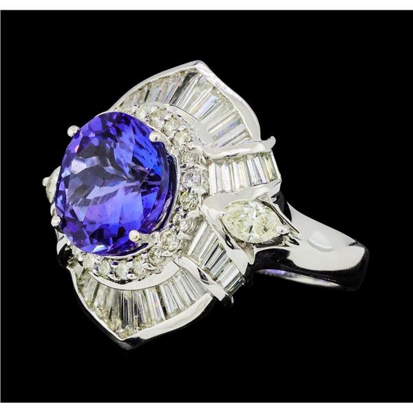 9.95 ctw Round Brilliant Tanzanite And Marquise Shaped Cut Diamond Ring - 18KT W