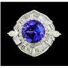 Image 2 : 9.95 ctw Round Brilliant Tanzanite And Marquise Shaped Cut Diamond Ring - 18KT W