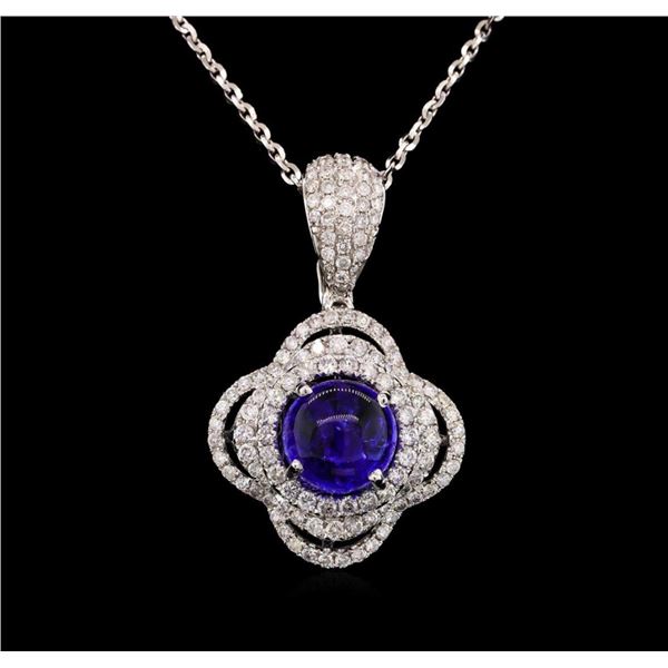 14KT White Gold 4.18 ctw Tanzanite and Diamond Pendant With Chain