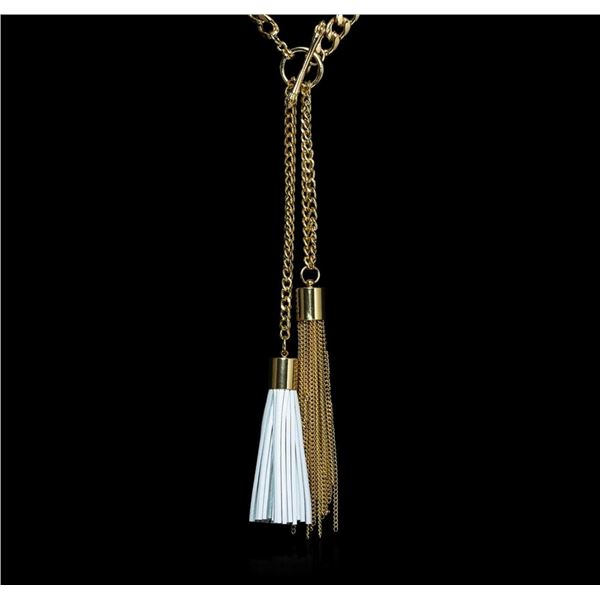 Double Leather Tassel Chain Necklace - Gold Plated