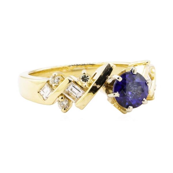 1.64 ctw Blue Sapphire And Diamond Ring - 14KT Yellow Gold