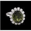 Image 1 : 6.15 ctw Green Tourmaline and Diamond Ring - 14KT White Gold